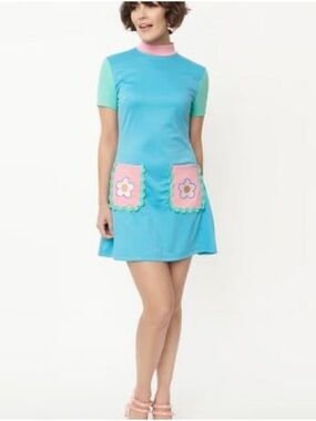 Smak Parlour Light Blue Colorblock Wave Maker Mini Dress